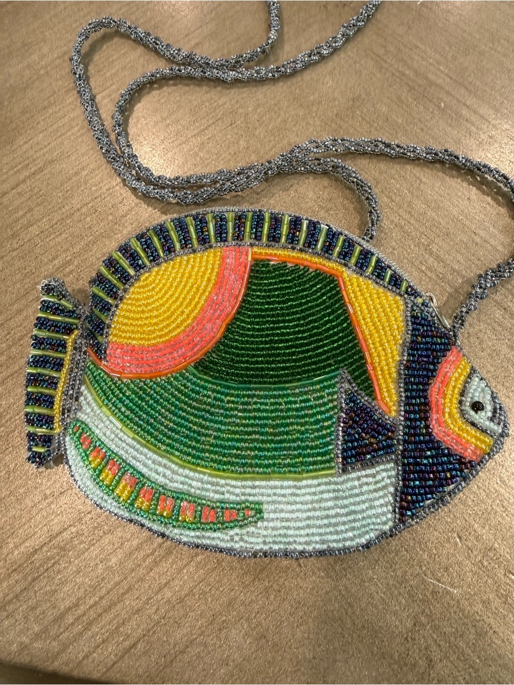 Maui By Design Multi Colored Beaded FishPurse with 20 inch  Beaded Chain
